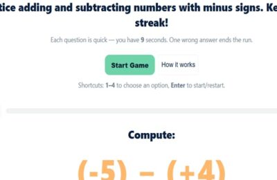 Maths Quiz with Negative Numbers
